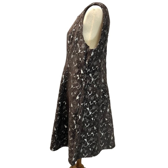 ModCloth Genuine Joy Silver & Brown Flocked Floral A Line Dress Women’s XL - Picture 9 of 13